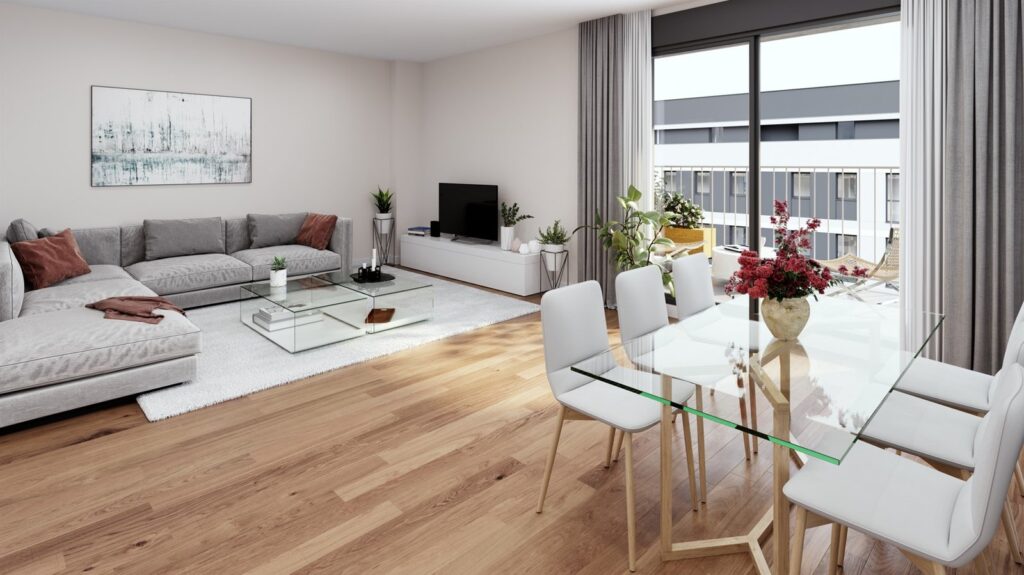 Suministro e instalación de parquet laminado Kronotex en 147 viviendas Hábitat Sofía en Mairena del Aljarafe